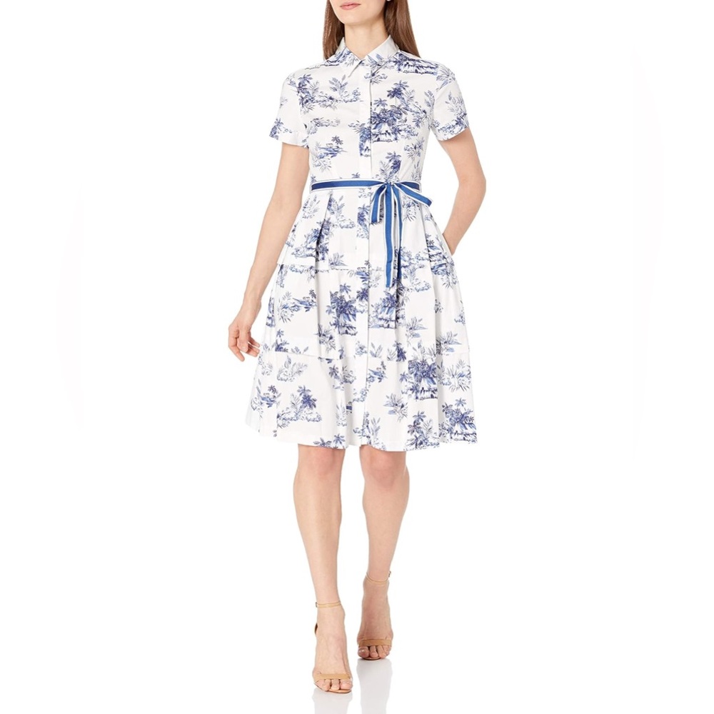 NWT Donna Morgan Short Sleeve Belted Poplin Shirt Dress Sz 8P